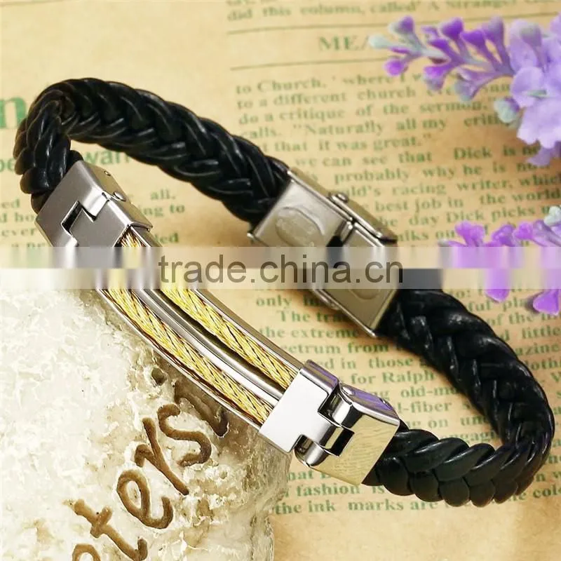 Bulk 316L titanium women / mens braided leather bracelet wholesale