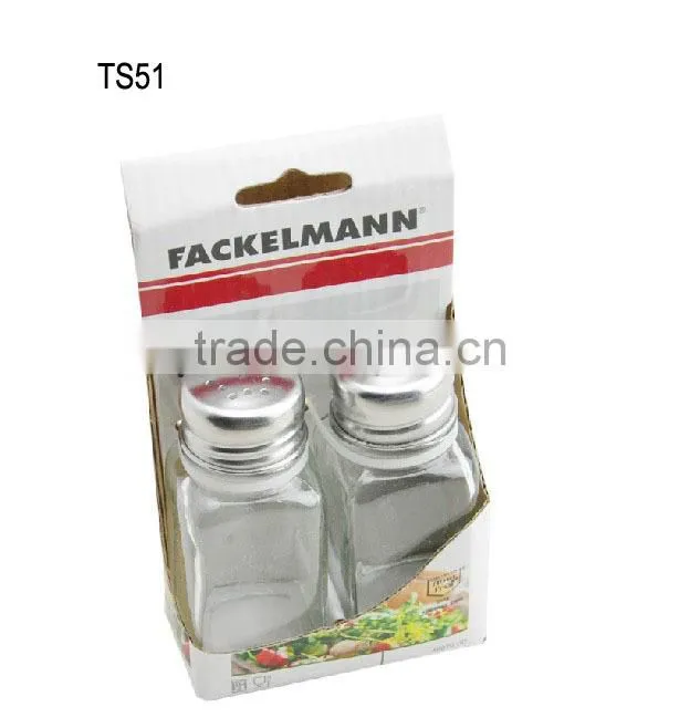 2016 hot selling mini square glass salt shaker with stainless steel lid