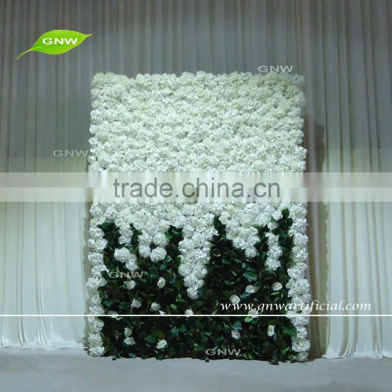 GNW FLW1606004 wedding artificial boxwood and silk rose flower wall for decoration