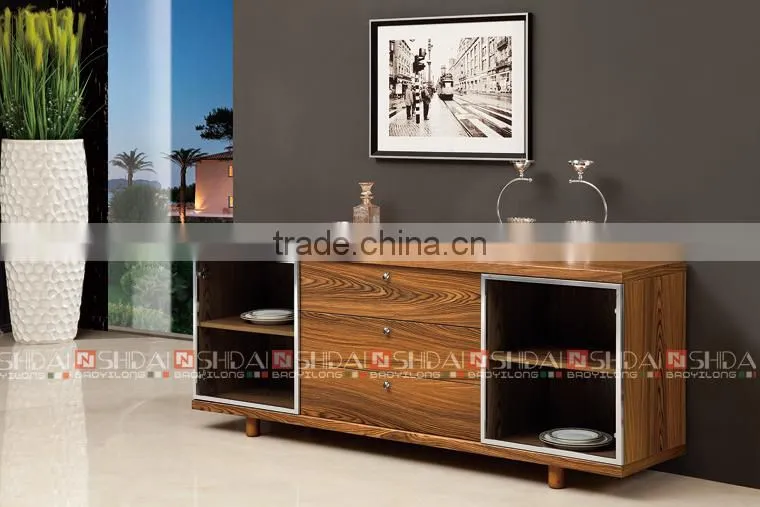 Cabinet Storage Kitchen Buffet Wood Walnut Dining Drawer Glass Doors Side Board 3 N6303-RE