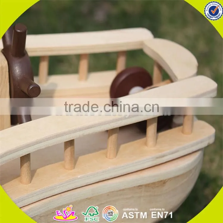 Wholesale DIY 3D baby wooden pirate ship toy handmade kid wooden pirate ship toy cool kids wooden toy pirate ship W03B001