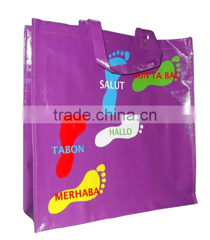 China recyclable Bopp glossy laminated pp woven shopping bag
