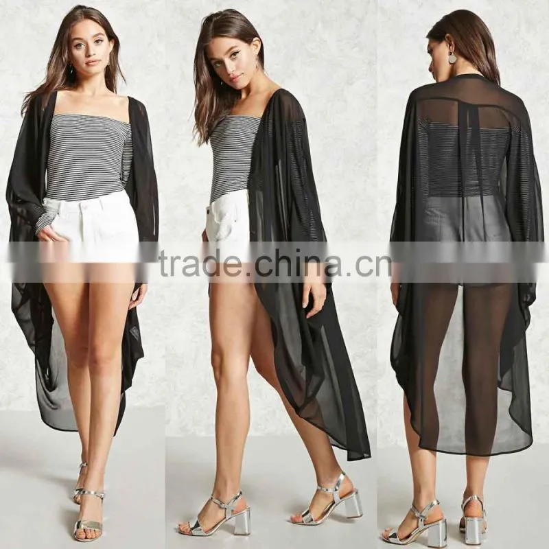 korean tops womens 100% polyester Long Dolman Seeves Oversized Fit Longline Kimono Cardigans For Beach