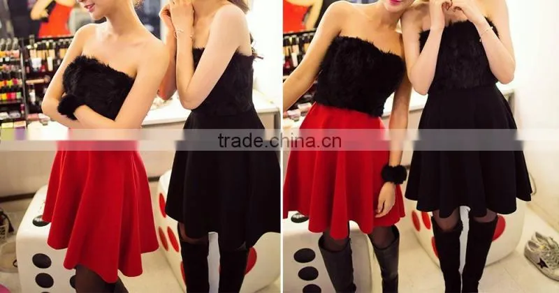 2017 Merry Christmas Sexy One Piece Girls Party Dresses Faux Fur Bust Christmas Costume HSD5490
