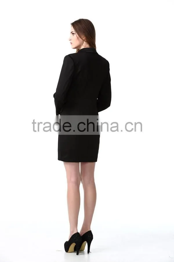 2015 New Arrival Women Black Wool Coat With Front Buttons