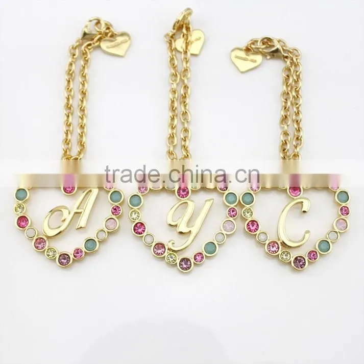 Nice alloy gold bag hanging accessories with crystals,heart chain holder for bag decorative