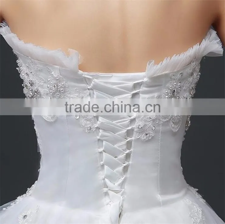 Sexy Bandeau Cream Crepe Empire Vintage Floor Length Princess Wedding Dress Bride Dress Formal Dress