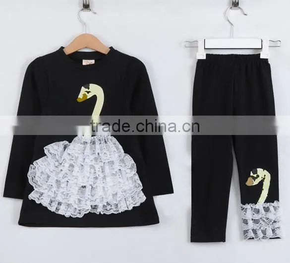 Black and white baby girl Swan cotton suit autumn children suit for girls fall paragraph T-shirt +Pants 20019