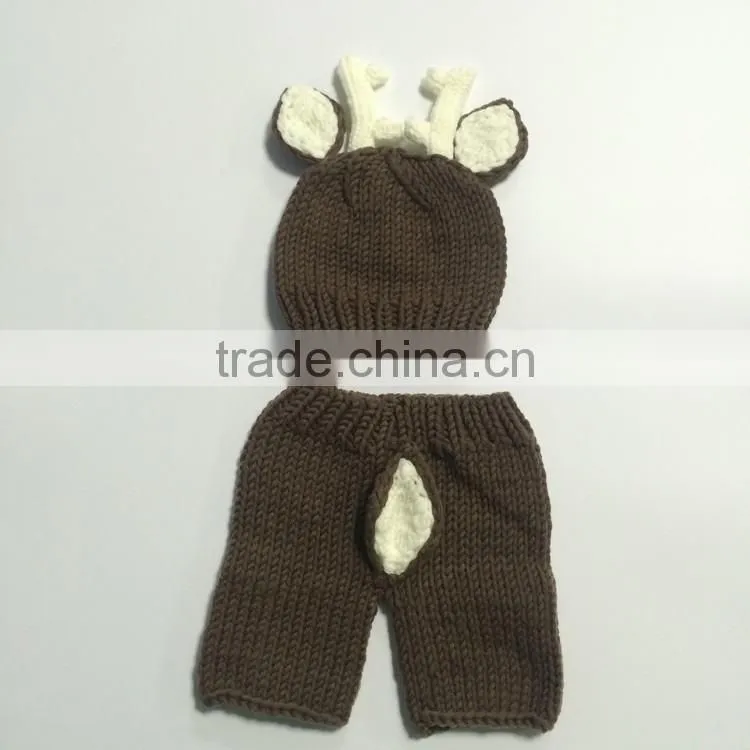 2pcs pants and hat set photo props hand crochet fashion deer animal knitting photography