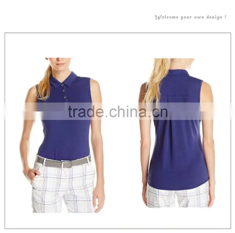 custom made women slim plain dry fit sleeveless polo shirt