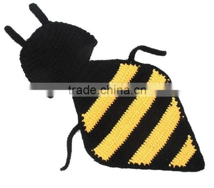 Crochet Newborn Baby Bumble Bee Hat & Cape Set Photography Prop Animal Knitted Outfit