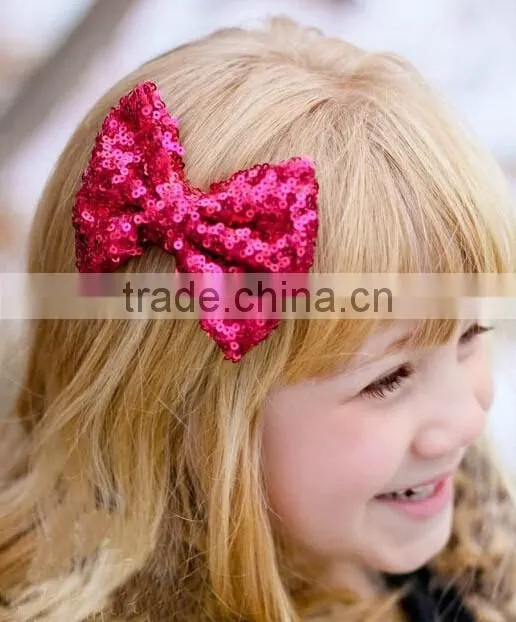 sequin material bow design girls hair clips, sequin hair clips