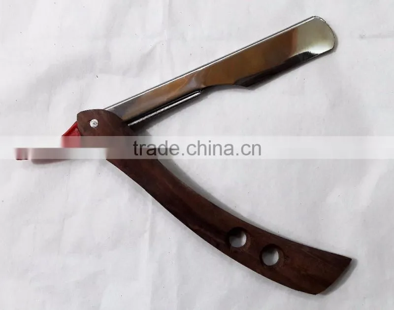 CUT THROAT SHAVETTE STRAIGHT SHAVING RAZOR WOODEN HANDLE