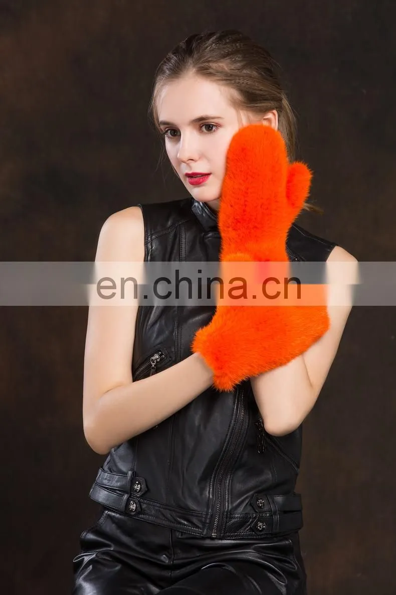 Lady Cute New Product Real Mink Fur Knitting Fingerless Gloves Fashion Fur Cuffs Gloves