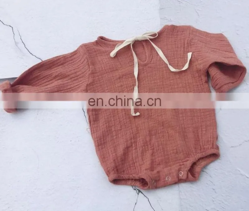 Wholesale Soft Cotton Full Sleeve Baby Girls Boys Linen Romper