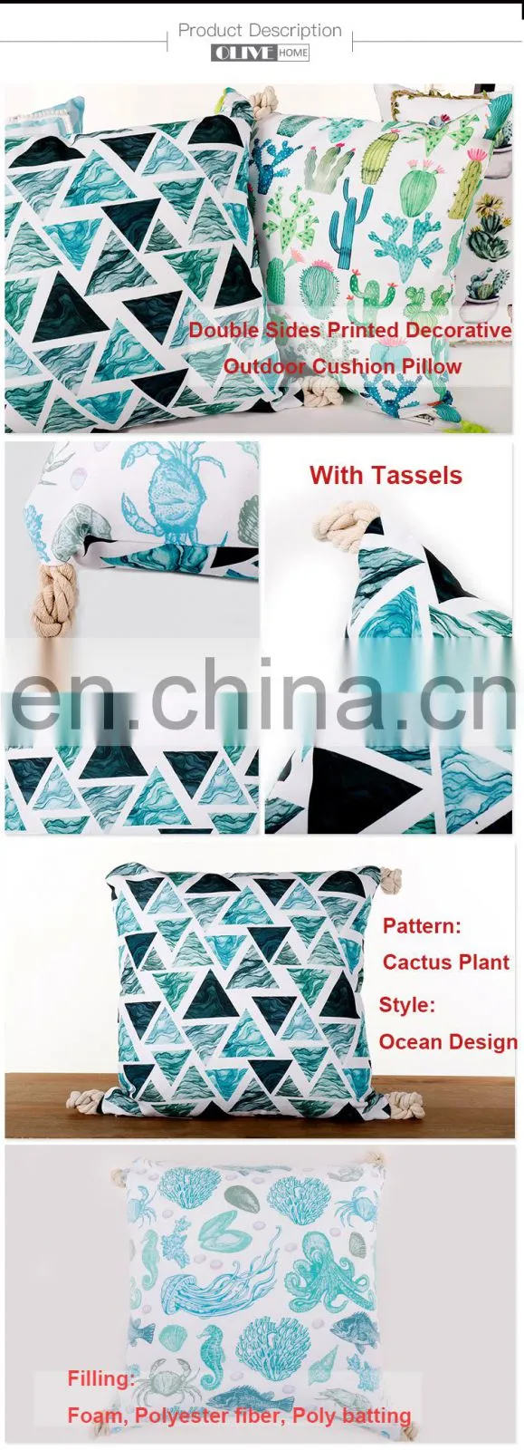 Hot Selling Ocean Design Double Sides Printing Decorative Pillow Outdoor Waterproof Floor Cushion For Sale