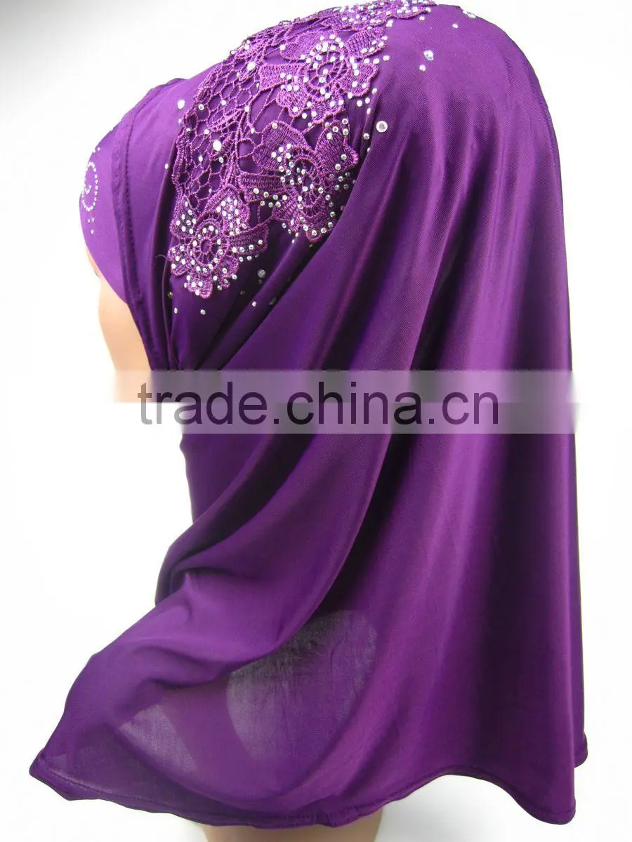 Latest design spring Applique MUSLIM HIJAB with 12colors islamic flower headscarf shawl