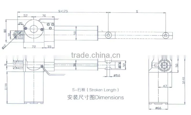 linear actuator with in line 12V/24V DC motor as window opener for shutter lift