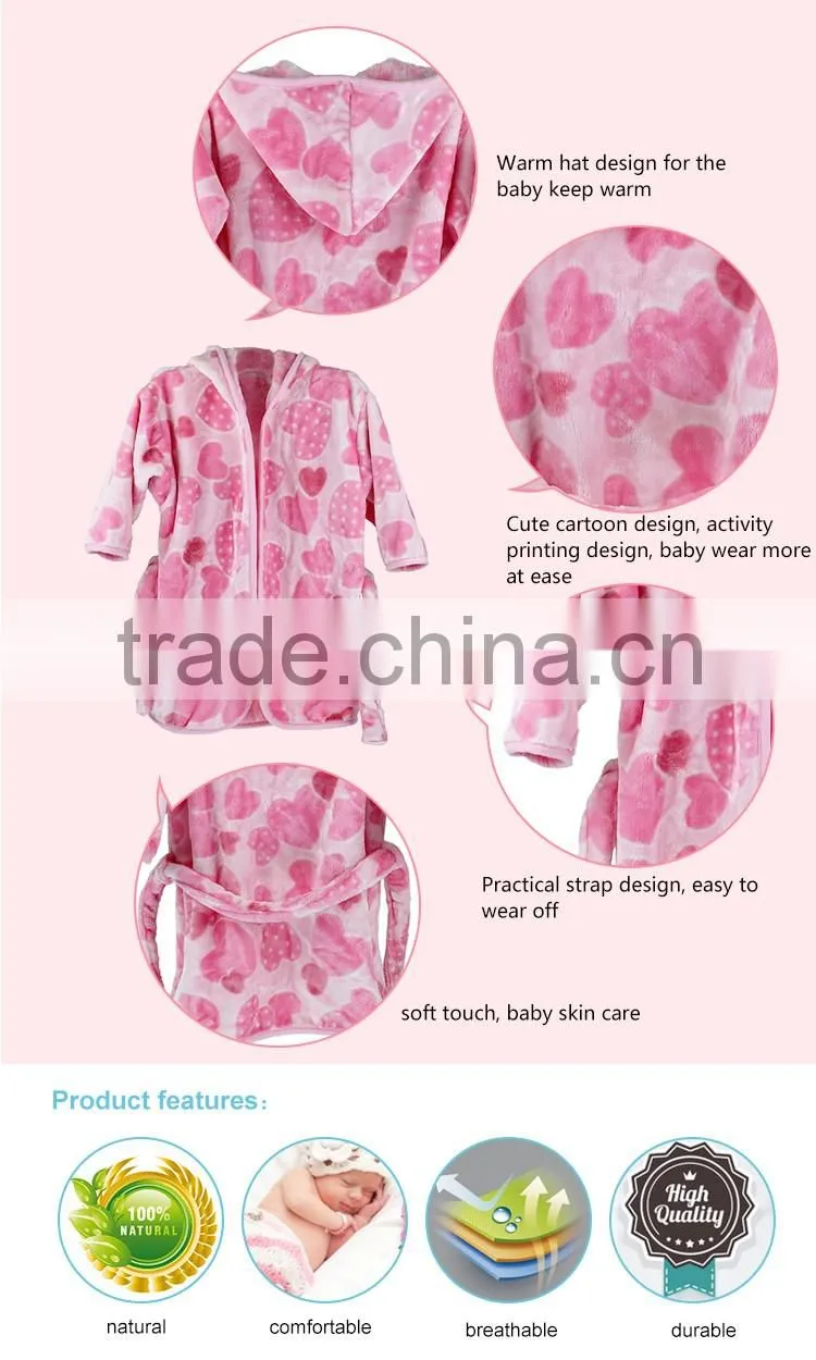 Wholesale 2016 new design 100% polyester carton baby girl bathrobes