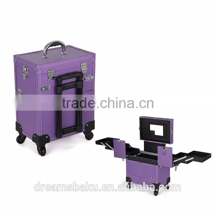 360 degree professional rolling wheels Trolley Makeup Case for travel cosmetic display case