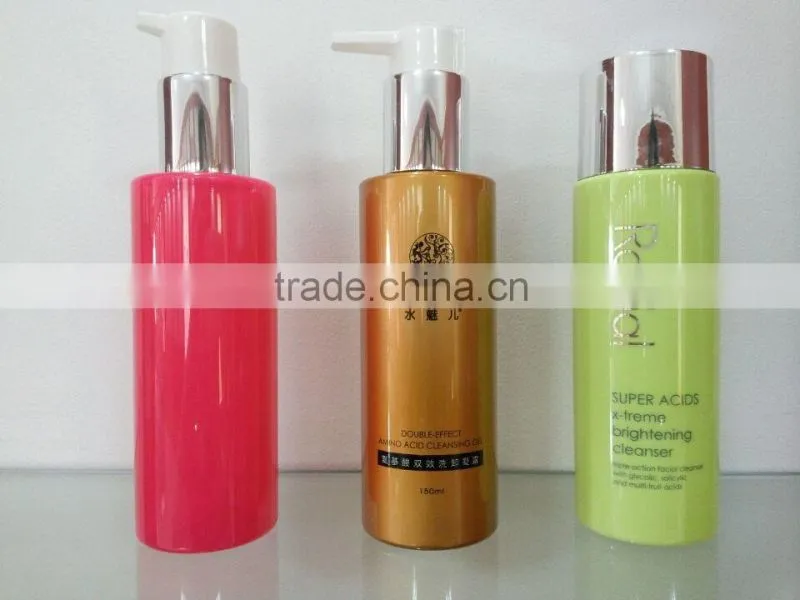 Pink color ,silk screen printing , thick wall PET plastic set series bottle for personal care use