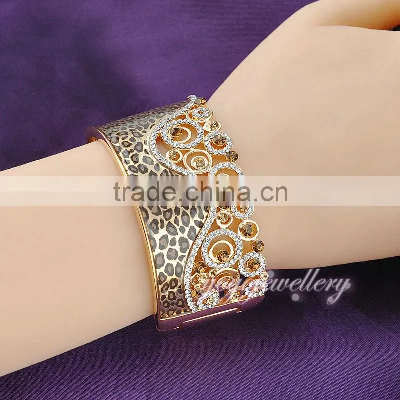 new products 2016 cuff bracelet leopard design crystal gold filled buckle bangle