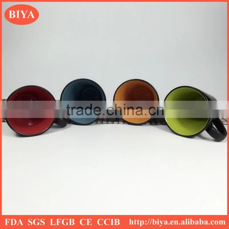 hot selling stoneware coffee mug with handle matte black with colors inside