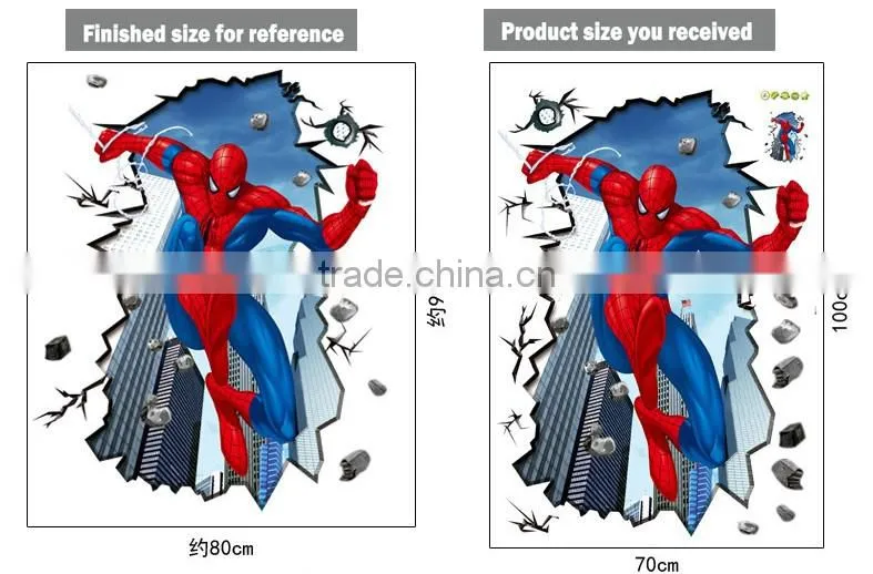 2016 3d Vinyl Wall Stickers For Kids Rooms Pvc Wall Decals Home Decor 3D Super hero Wholesale