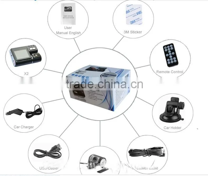 2.0 TFT HD Car DVR with Dual Camera IR Night Vision G-sensor + 120 Wide Angle Lens X2 Remote control car camcorder