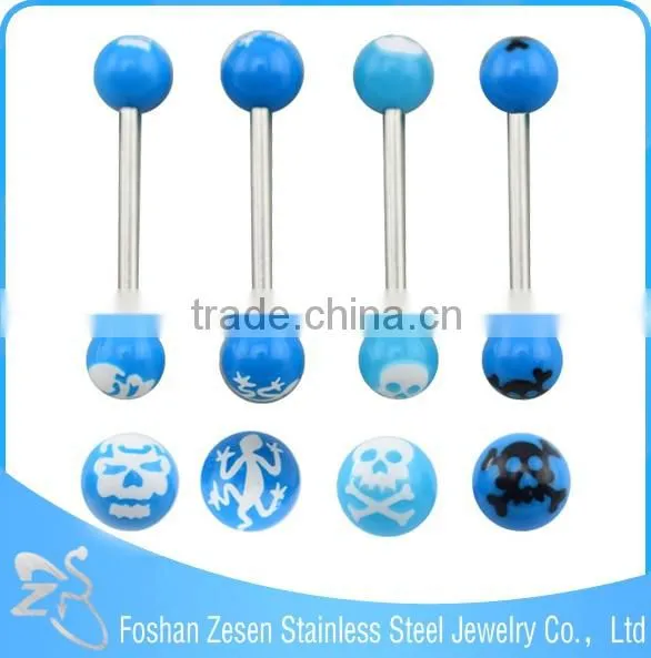 Blue Resin Double Ball Body piercing jewelry Fake Piercing Tongue Ring