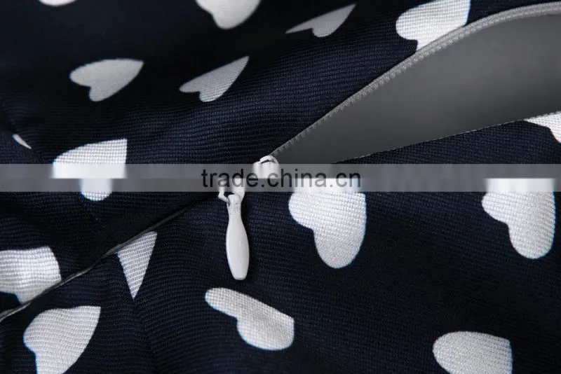 100% polyester sleeveless heart printed summer dress 2014 with good lining