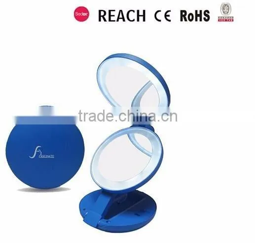 Wholesale 2 sides Magnifying Folding LED 1x & 10X Magnification Cosmetic Lighted Travel LED Light Makeup Mirror