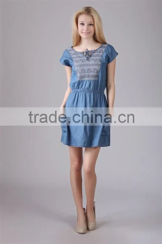 2015 fashion high quality Most Fashion short sleeve denim halter dress For Women ladies Europe Casual Dress women dresses
