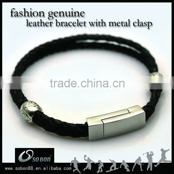 Biker Leather Bracelet with Metal Clasp
