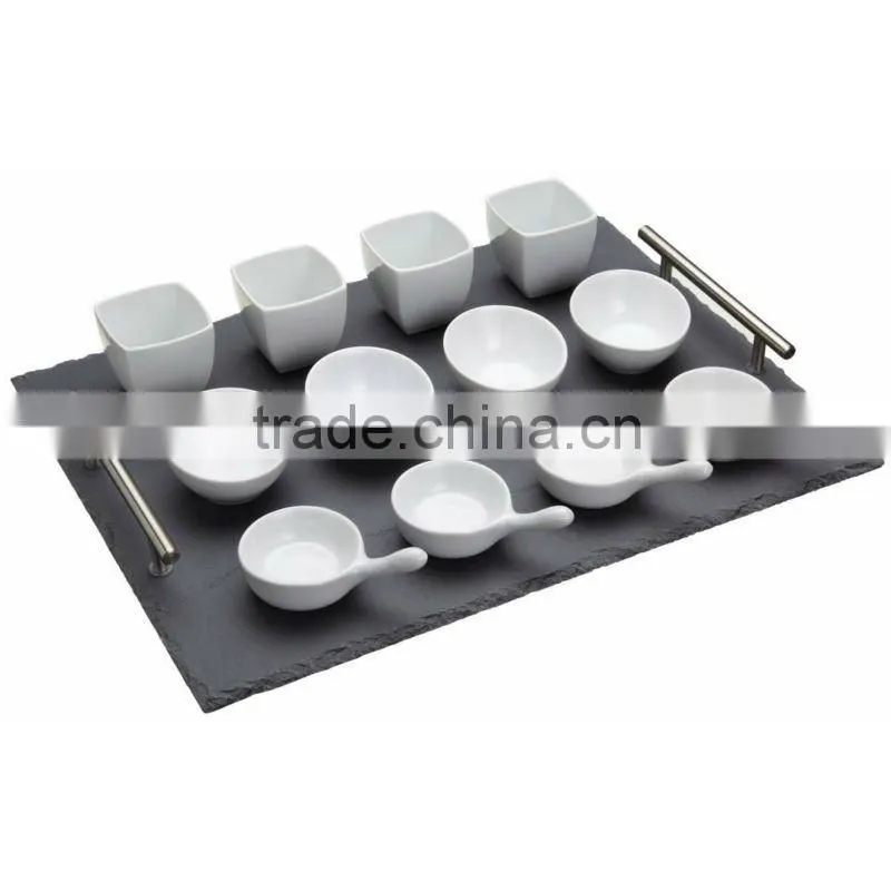 Slate Cheese Board With Hemp Rope Handle Slate Dinnerware Tray With Handles