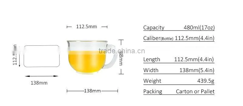 Big capacity Milk corn oats glass cup with handle