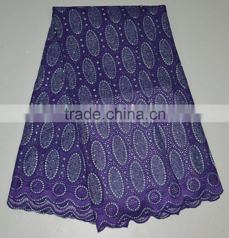 Cheap Swiss voile lace fabric in golden materials with sequins