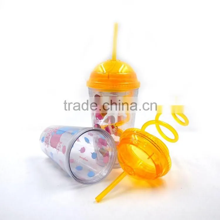 Hot Joyshaker Paper Insert Double Wall Water Cup, Insulated Plastic Cup With Straw