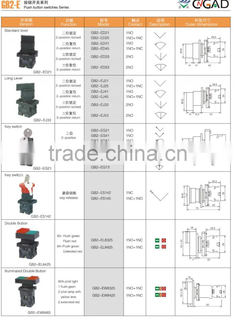 GB2-EG21 CNGAD GB2 series 2-position selector maintain key switch