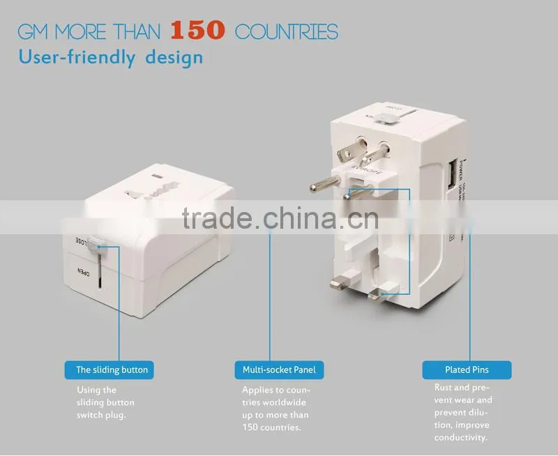 UK AUS US EU plug Universal travel adapter with Single USB