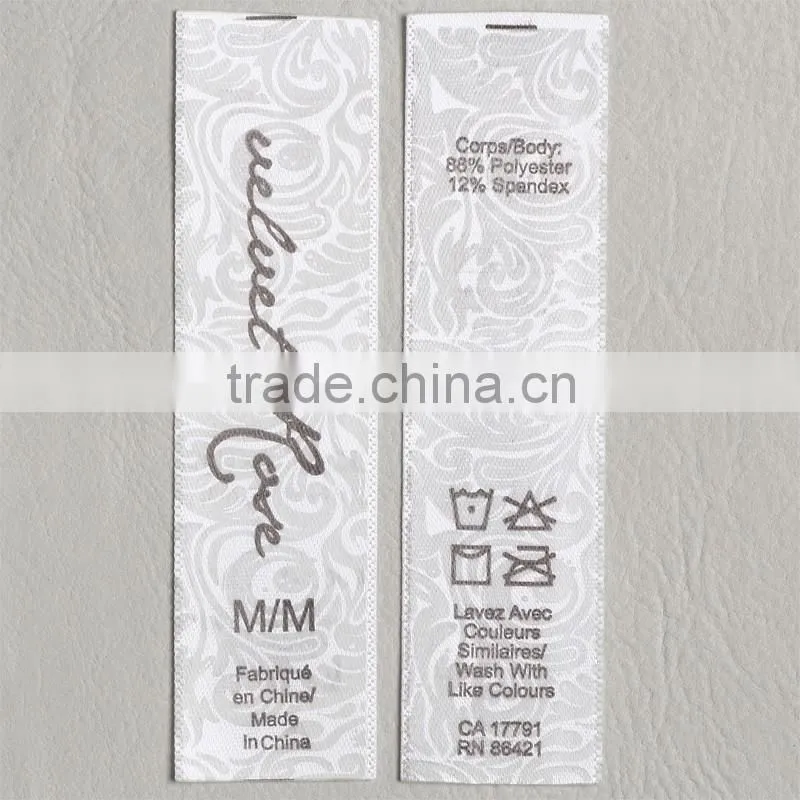 Woven satin ribbon double printed swimwear clothing care label