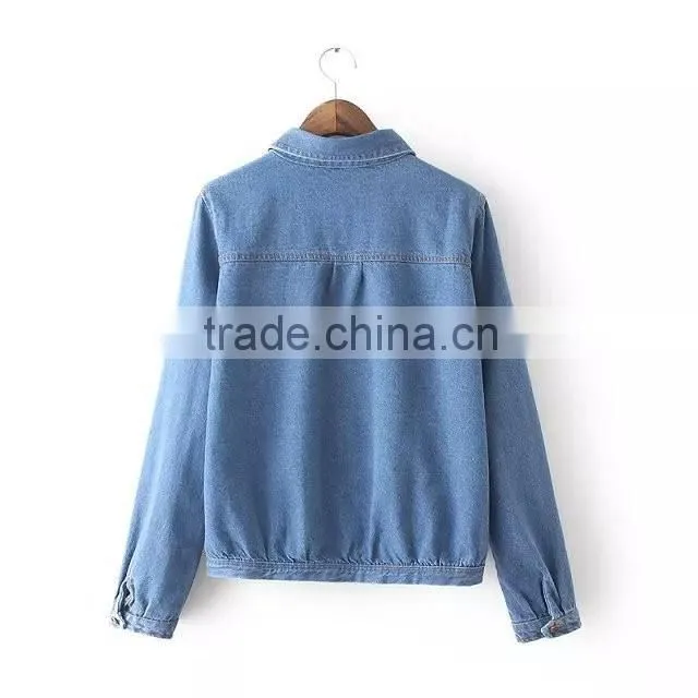 cheap china wholesale clothing two pockets front denim jacket