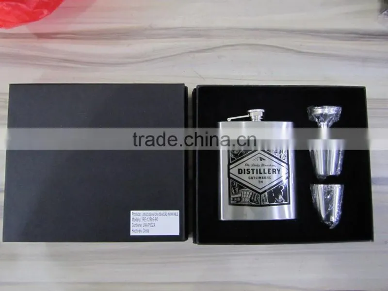 7oz hip flask with small funnel and 4pcs cup and leather bag in gift box