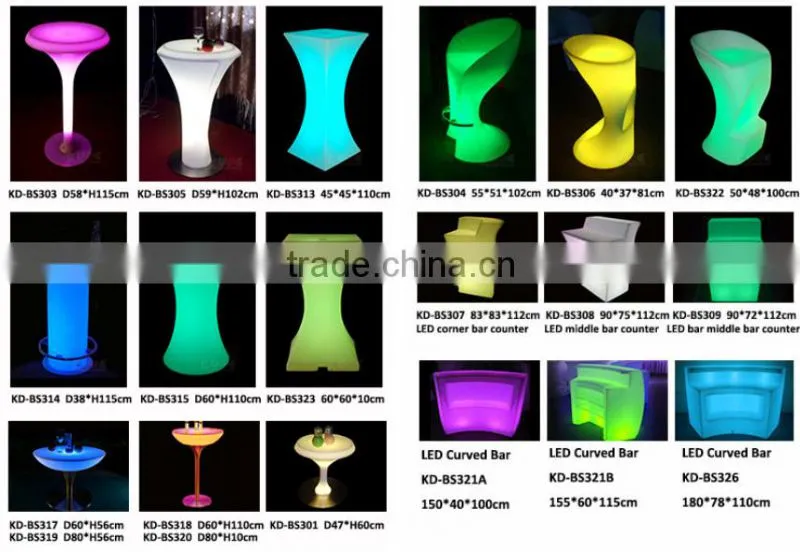 Rechargeable Illuminated Hotel Club Plastic LED lighted Bar Counter