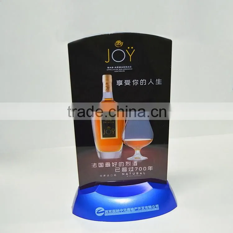 Plastic Acrylic Led Light Flashing Table Tent Card Holder ,Flashing shining Display Holder For Wine Bar Party
