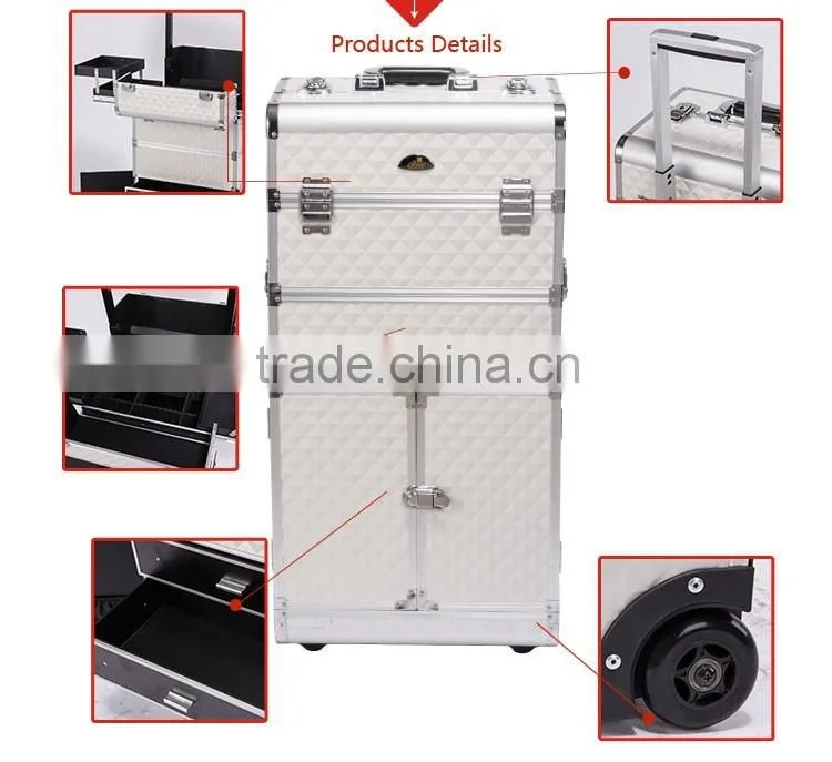 2016 Stylish trolley makeup case with light mirror