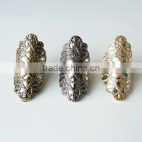 Punk Metal Carved Flower 3 Colors Retro Design Rings
