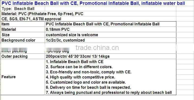 high quality OEM pvc inflatable beach ball with logo printing, promotional toy ball inflatable