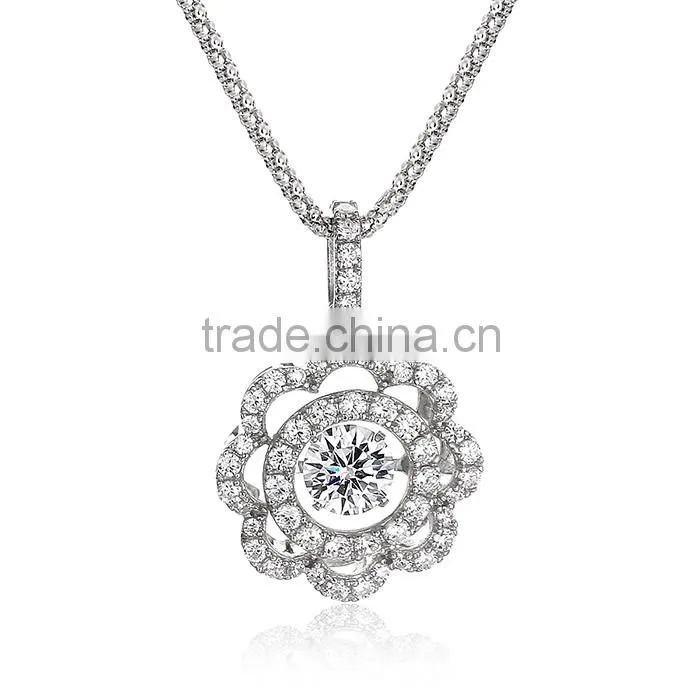Silver Fashion Jewelry 2016 Dancing Stone Pendant Neckalce Women Jewelry SPG916W