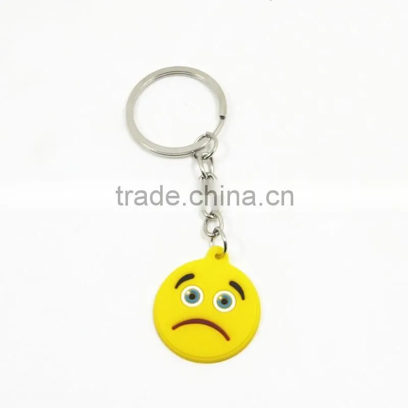 Custom smiley face keychain/ promotional soft PVC keychain/ advertising key ring